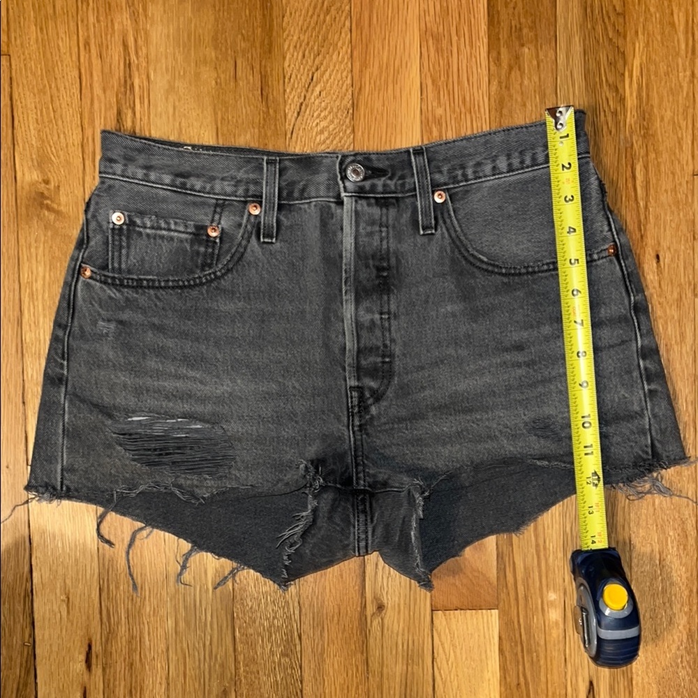 High-Waist Distressed Women’s Levi’s Denim Shorts - Black/gray wash. SZ 30 waist
